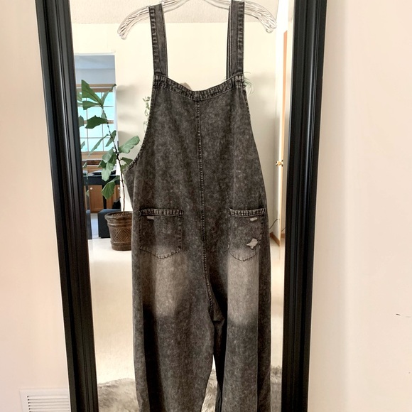 easel Jeans New Easel High Hopes Black Baggy Oversized Overalls